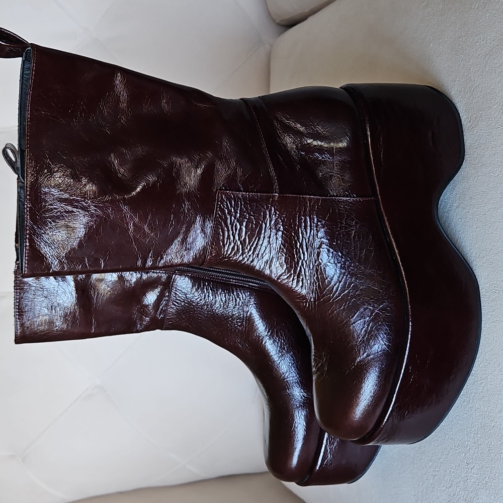Paloma Barcelo Chunky Platform Zip-Up Boots in Burgundy (Size 39 EU)